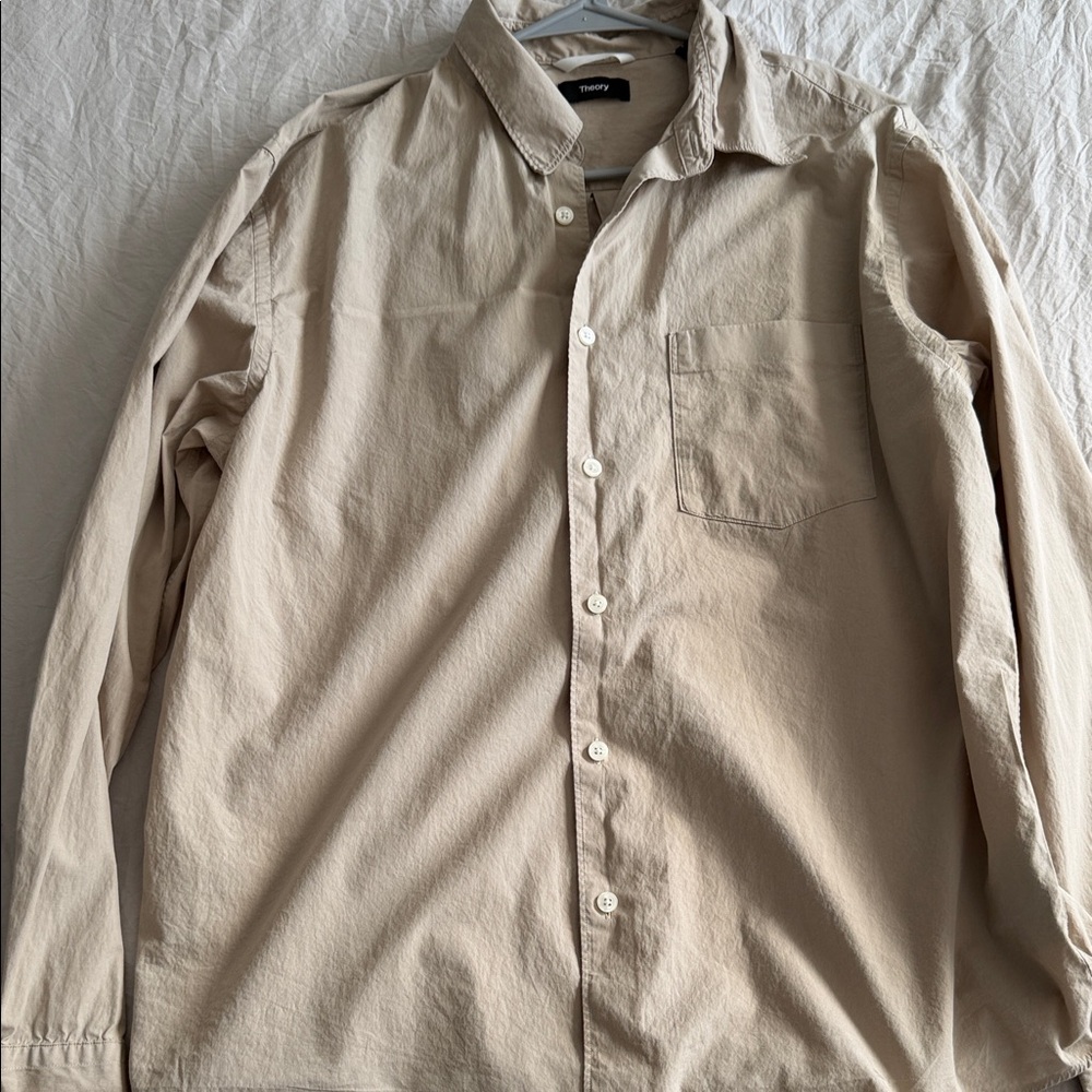 Theory Men's Shirt Light Tan Weekend Button-Up 100% Cotton